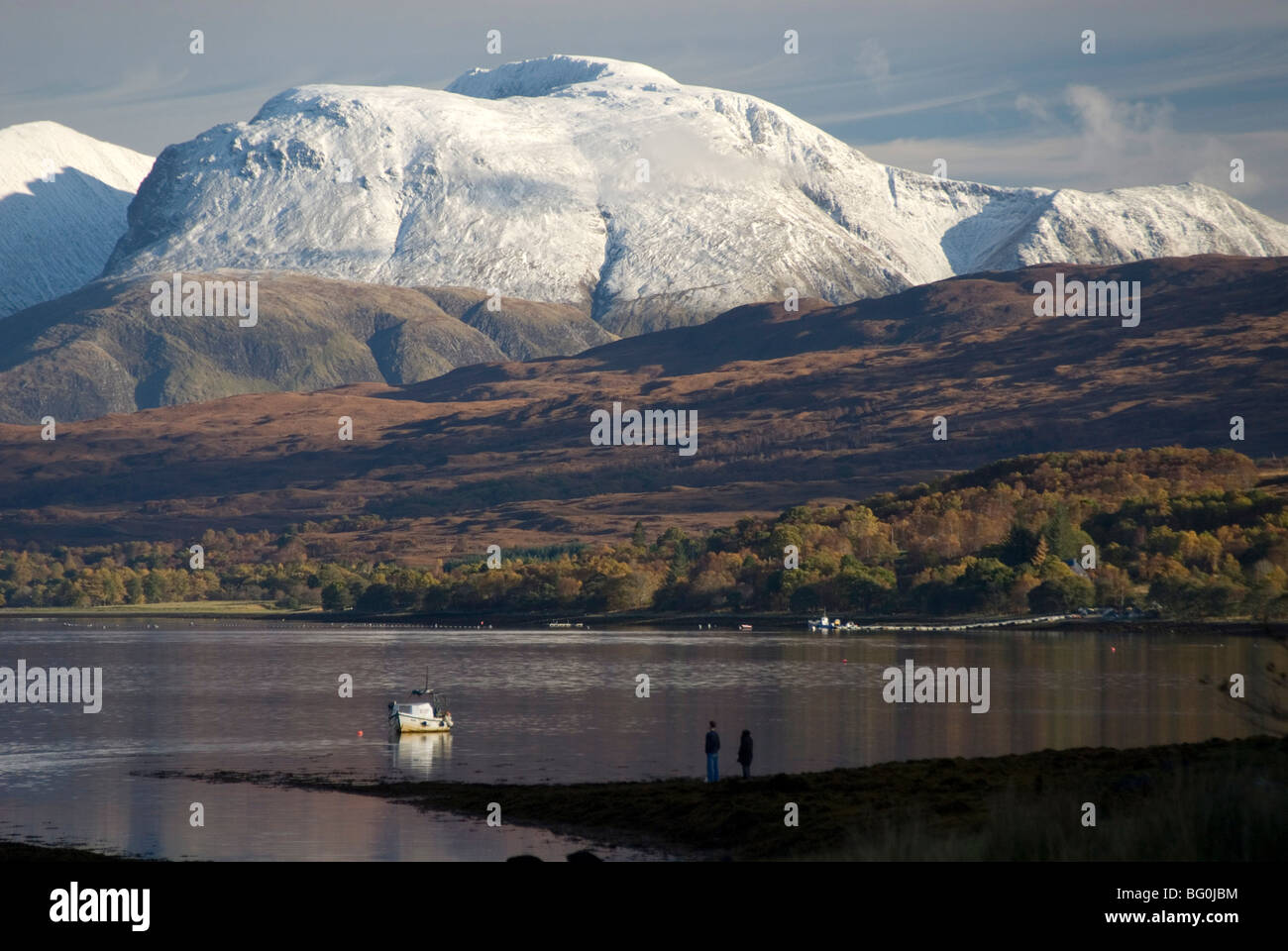 Ben Nevis range, seen from Loch Eil, Grampians, western Scotland, United Kingdom, Europe Stock Photo
