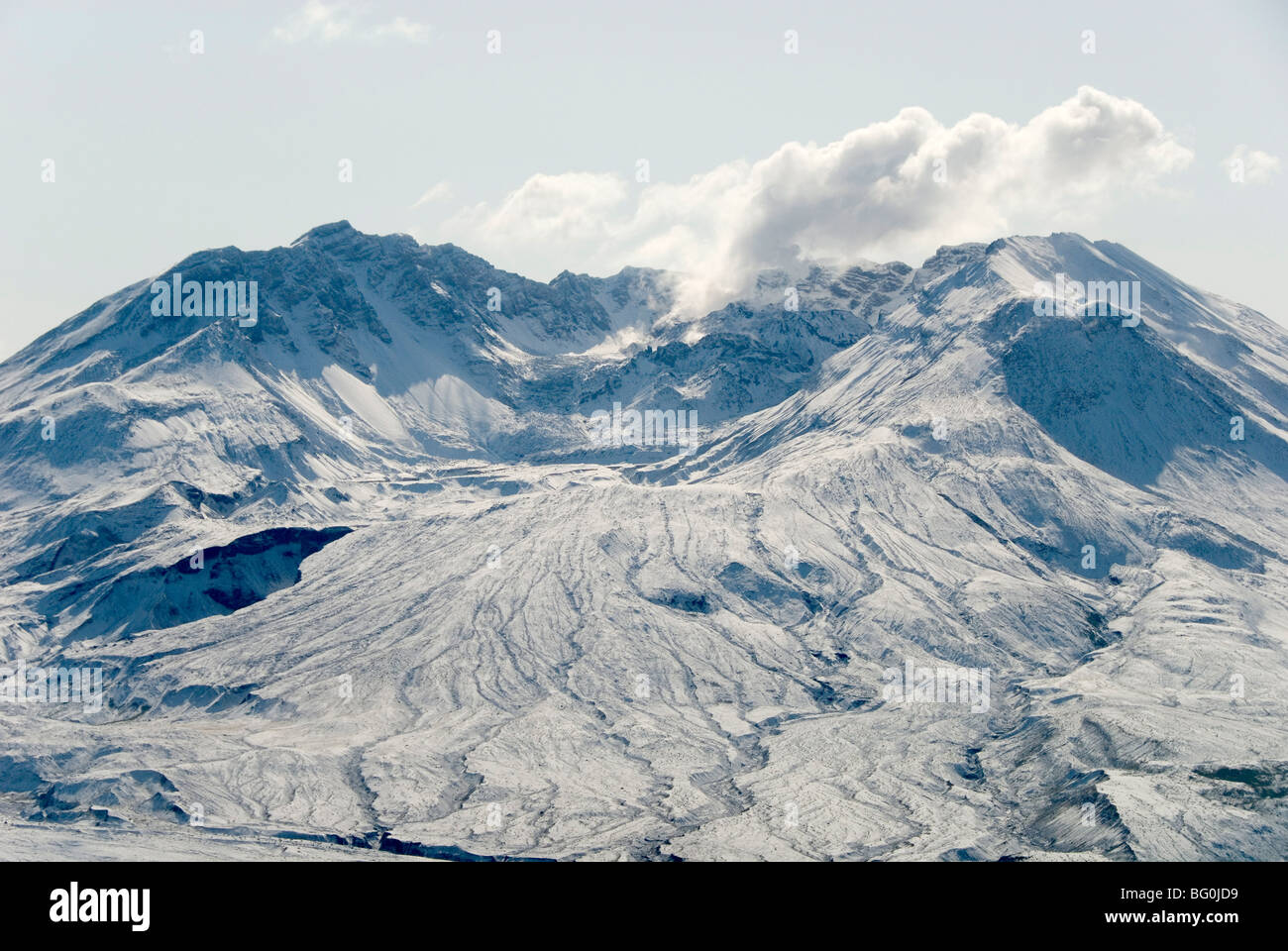 Steam plume from rising dome within crater, Mount St. Helens, Washington state, United States of America, North America Stock Photo