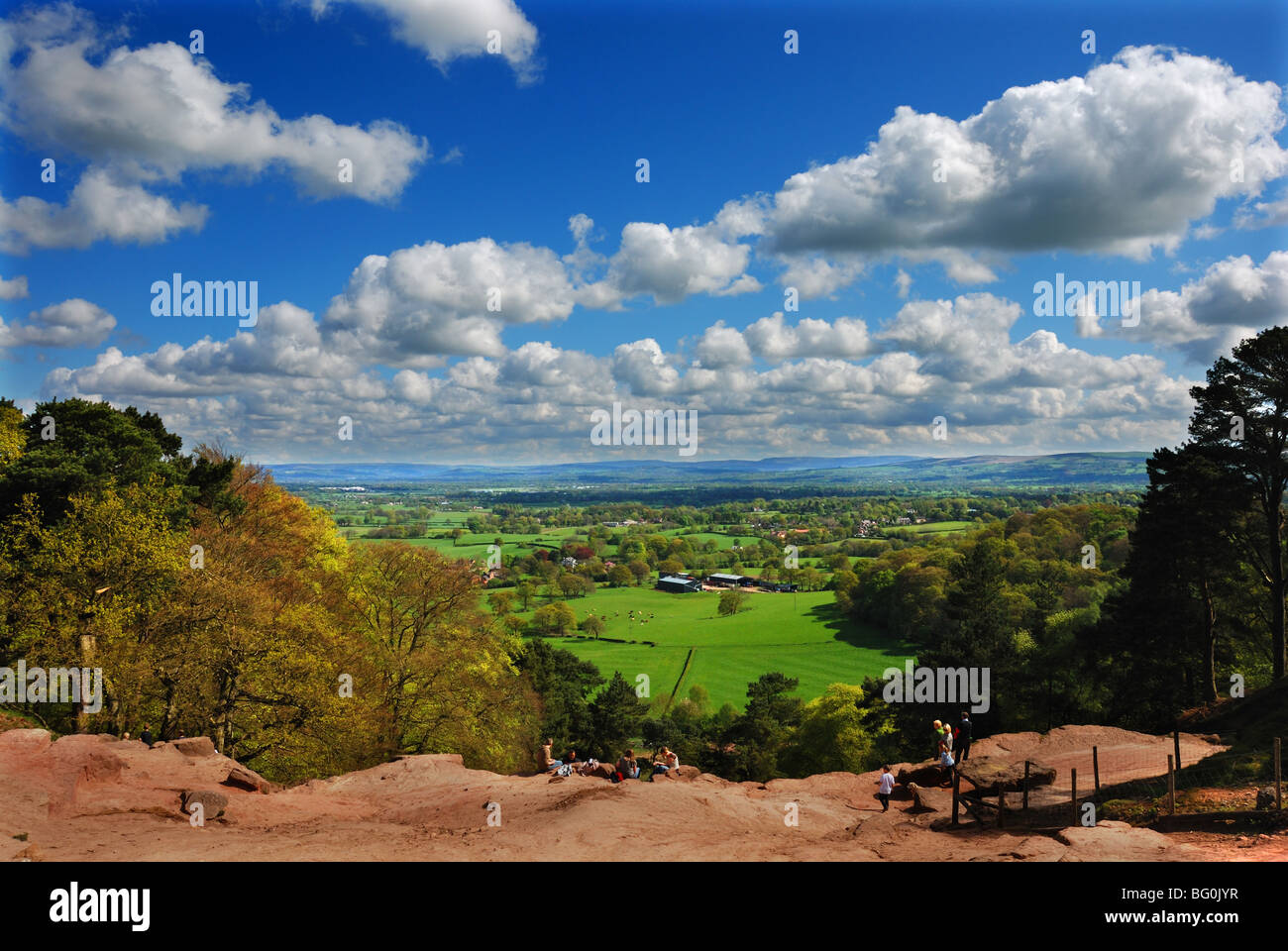 Alderley Edge in Cheshire, looking over the Cheshire Plain Stock Photo
