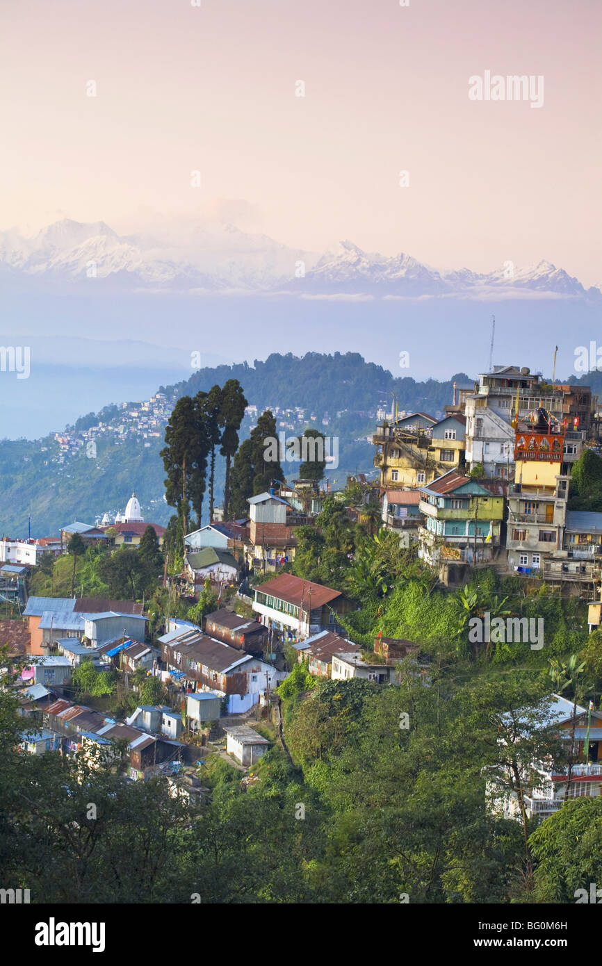 View of Darjeeling and Kanchenjunga, Kangchendzonga range from Merry Resorts, Darjeeling, West Bengal, India, Asia Stock Photo