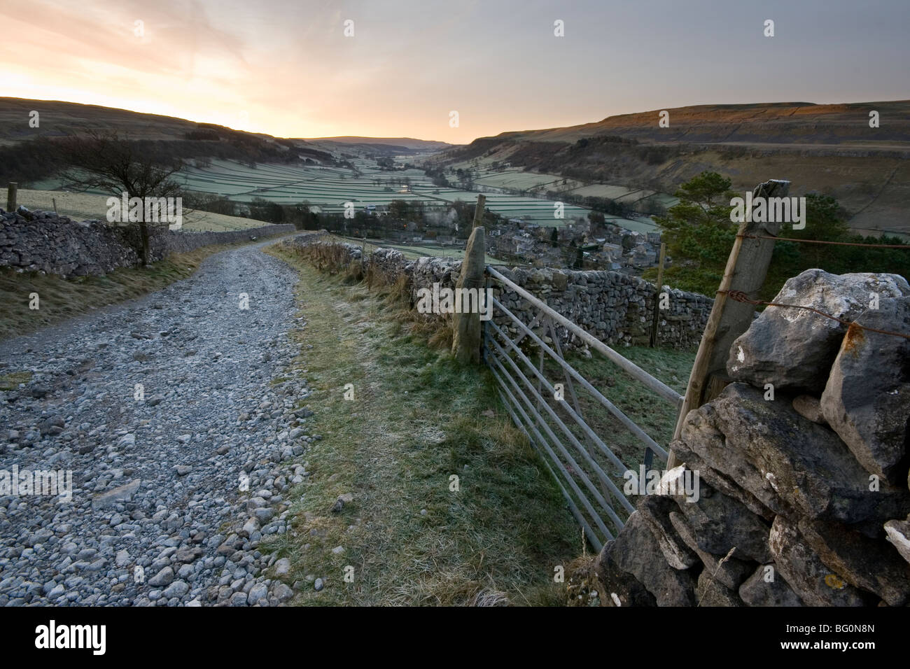 Dawn at Kettlewell in Upper Wharfedale, Yorkshire Dales National Park, North Yorkshire, UK Stock Photo