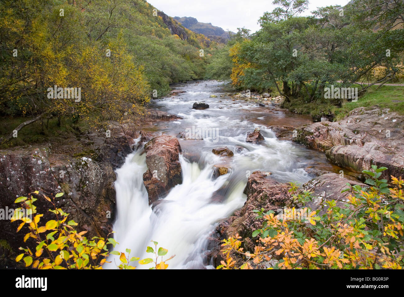 Lower falls on the Water of Nevis in autumn, Glen Nevis, near Fort William, Highlands, Scotland, United Kingdom, Europe Stock Photo