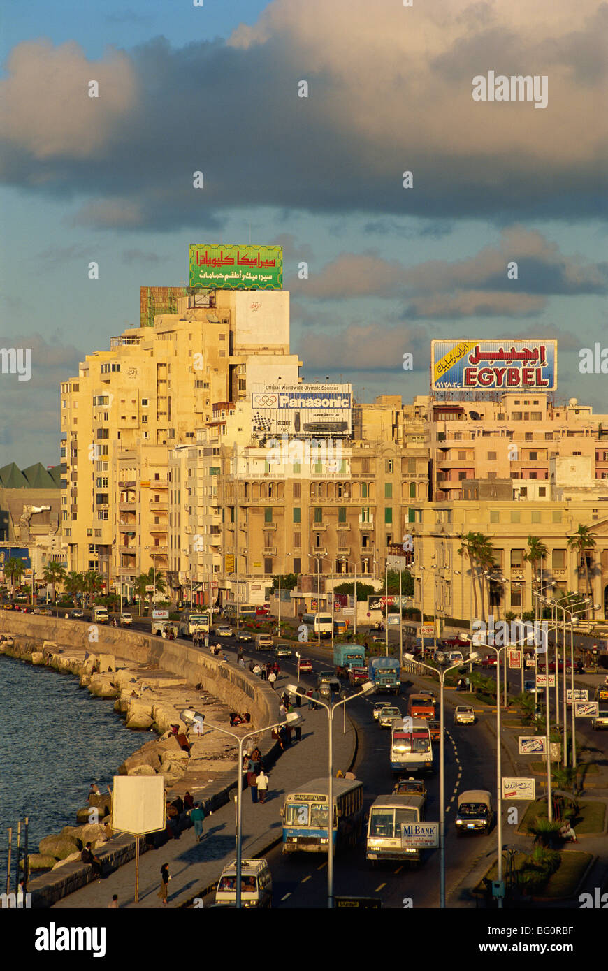 Corniche in evening light, Alexandria, Egypt, North Africa, Africa Stock Photo