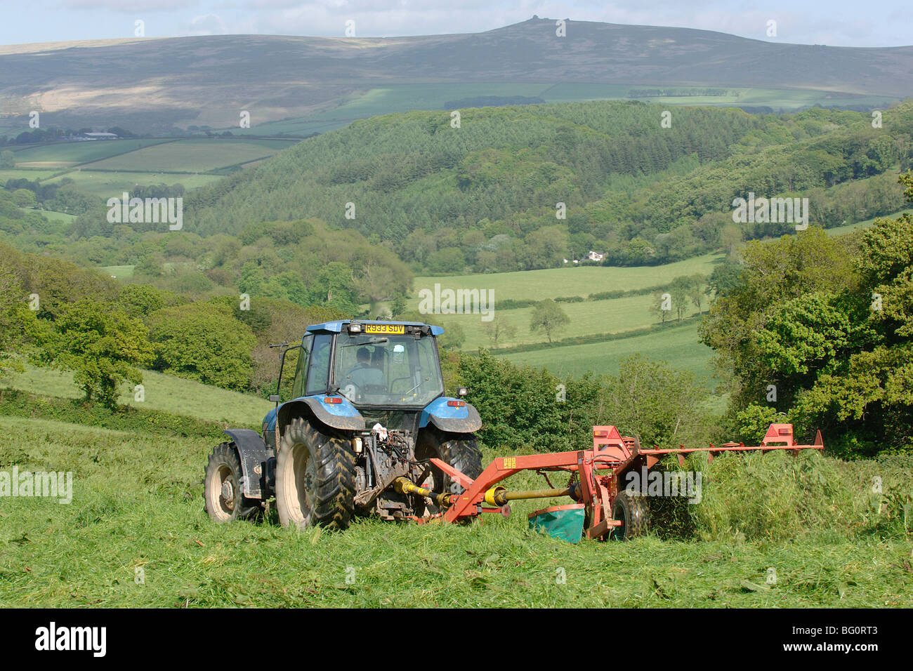 turning grass for silage production Stock Photo