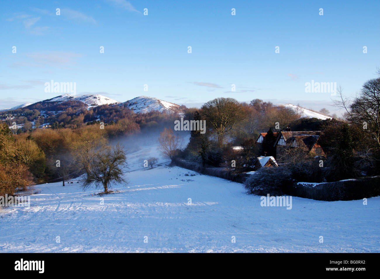 Malvern Hills covered in snow Stock Photo