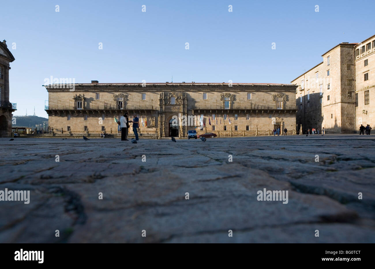 Hostal de los Reyes Catolicos, dating from 1499, now a Parador hotel, Praza do Obradoiro, Santiago de Compostela, Galicia, Spain Stock Photo