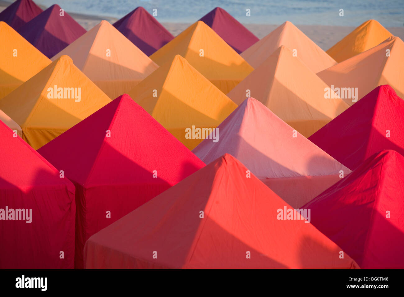 Colourful beach tents, Portugal, Europe Stock Photo