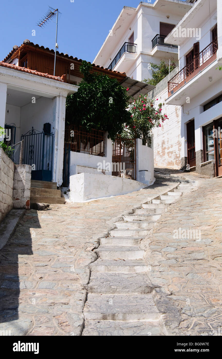 Hill town of Glossa, Skopelos, Sporades Islands, Greek Islands, Greece, Europe Stock Photo