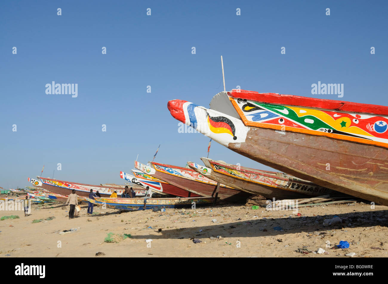 Fishing boats (pirogues), Mbour Fish Market, Mbour, Senegal, West Africa, Africa Stock Photo