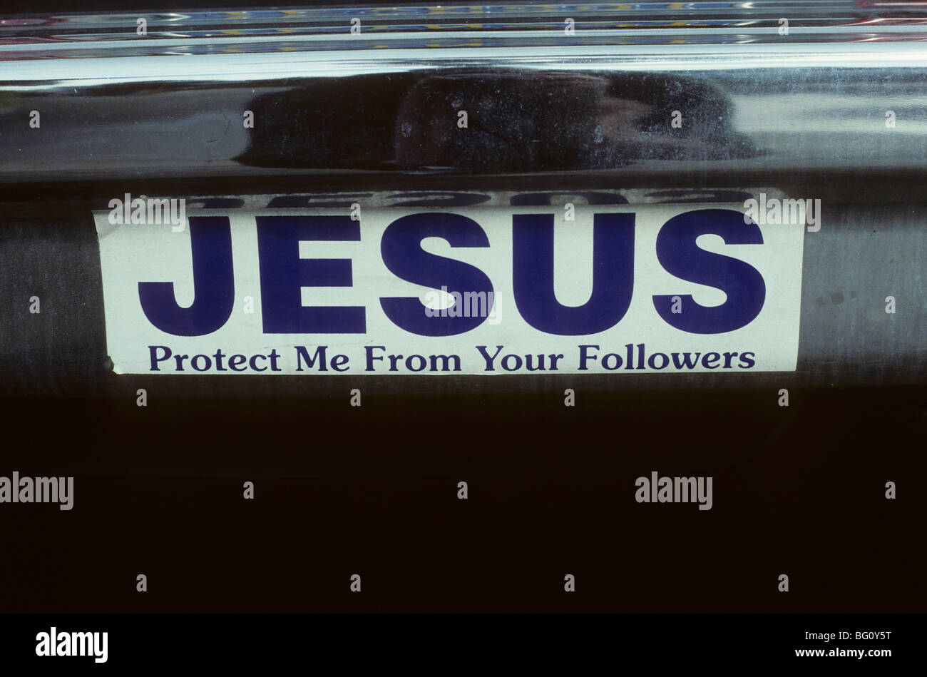 Bumper sticker, religion, anti religion, Jesus Stock Photo - Alamy
