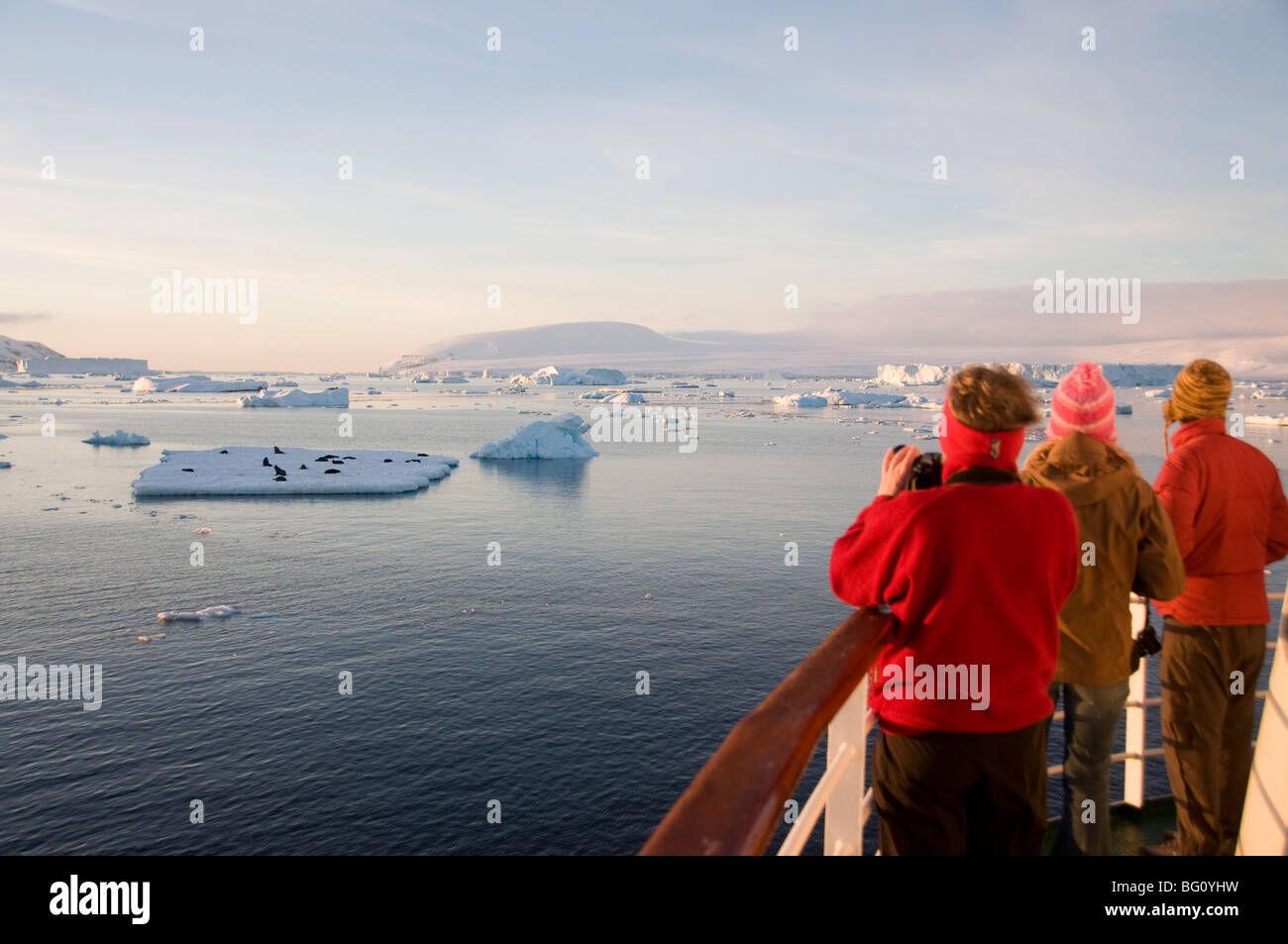 Viewing fur seals on pack ice in the Antarctic Sound, Antarctic Peninsula, Antarctica, Polar Regions Stock Photo