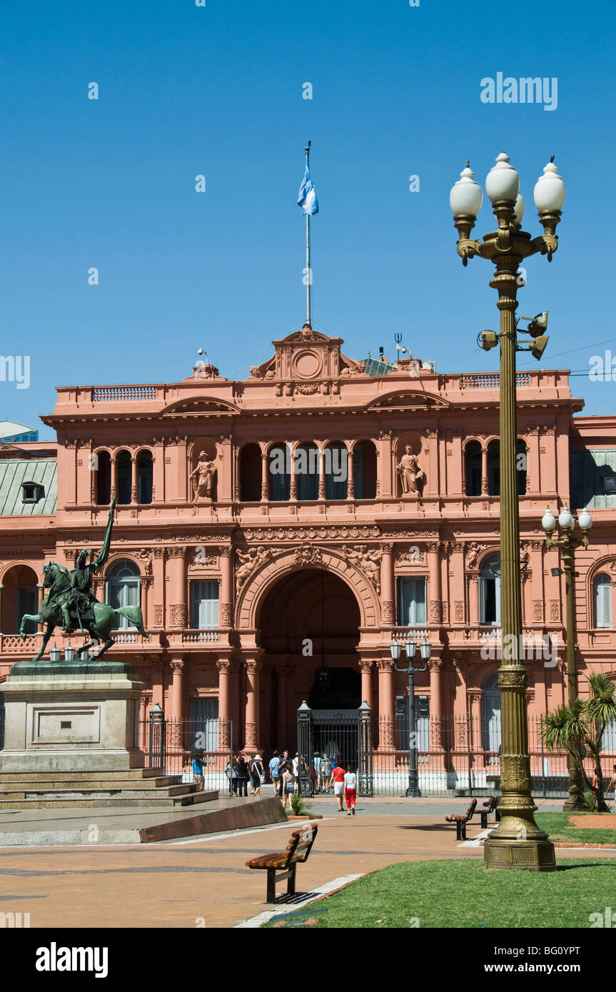 Casa Rosada (Presidential Palace) where Juan Peron appeared on this central balcony, Plaza de Mayo, Buenos Aires, Argentina Stock Photo