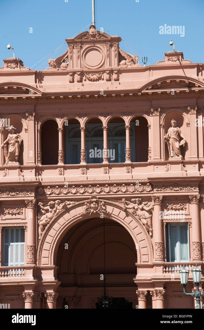 Casa Rosada (Presidential Palace) where Juan Peron appeared on this central balcony, Plaza de Mayo, Buenos Aires, Argentina Stock Photo