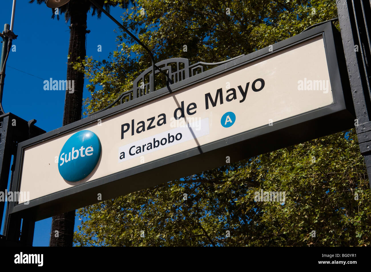 Subway sign, Plaza de Mayo, Buenos Aires, Argentina, South America Stock Photo