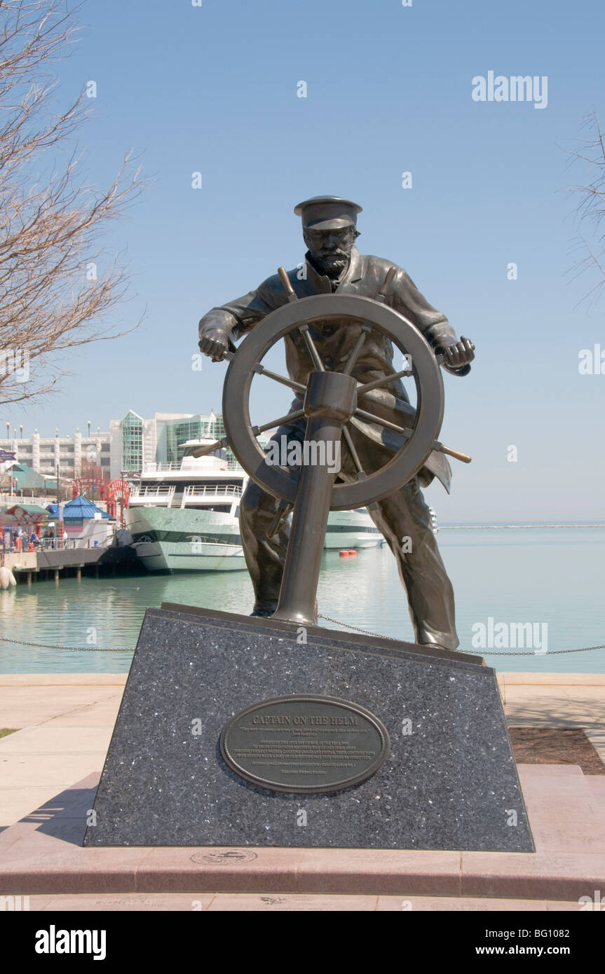 Captain on the Helm statue, Navy Pier, Chicago, Illinois, United States of America, North America Stock Photo