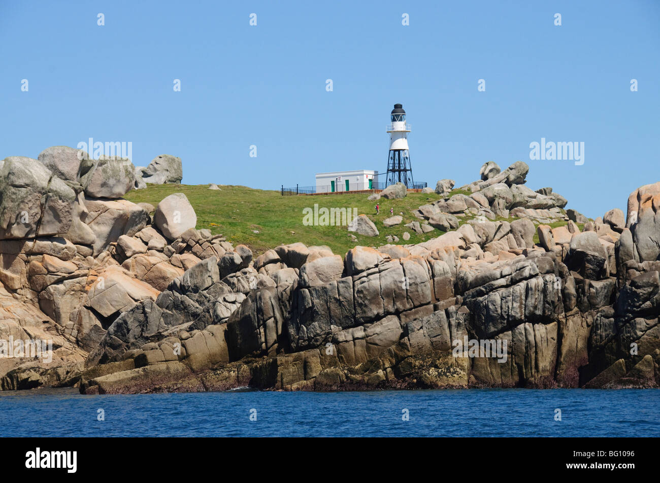 Peninnis Lighthouse on St. Marys, Isles of Scilly, Cornwall, United Kingdom, Europe Stock Photo