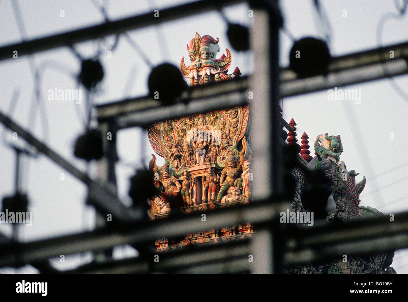 Power lines and the Meenakshi Amman Temple, Madurai, India Stock Photo ...