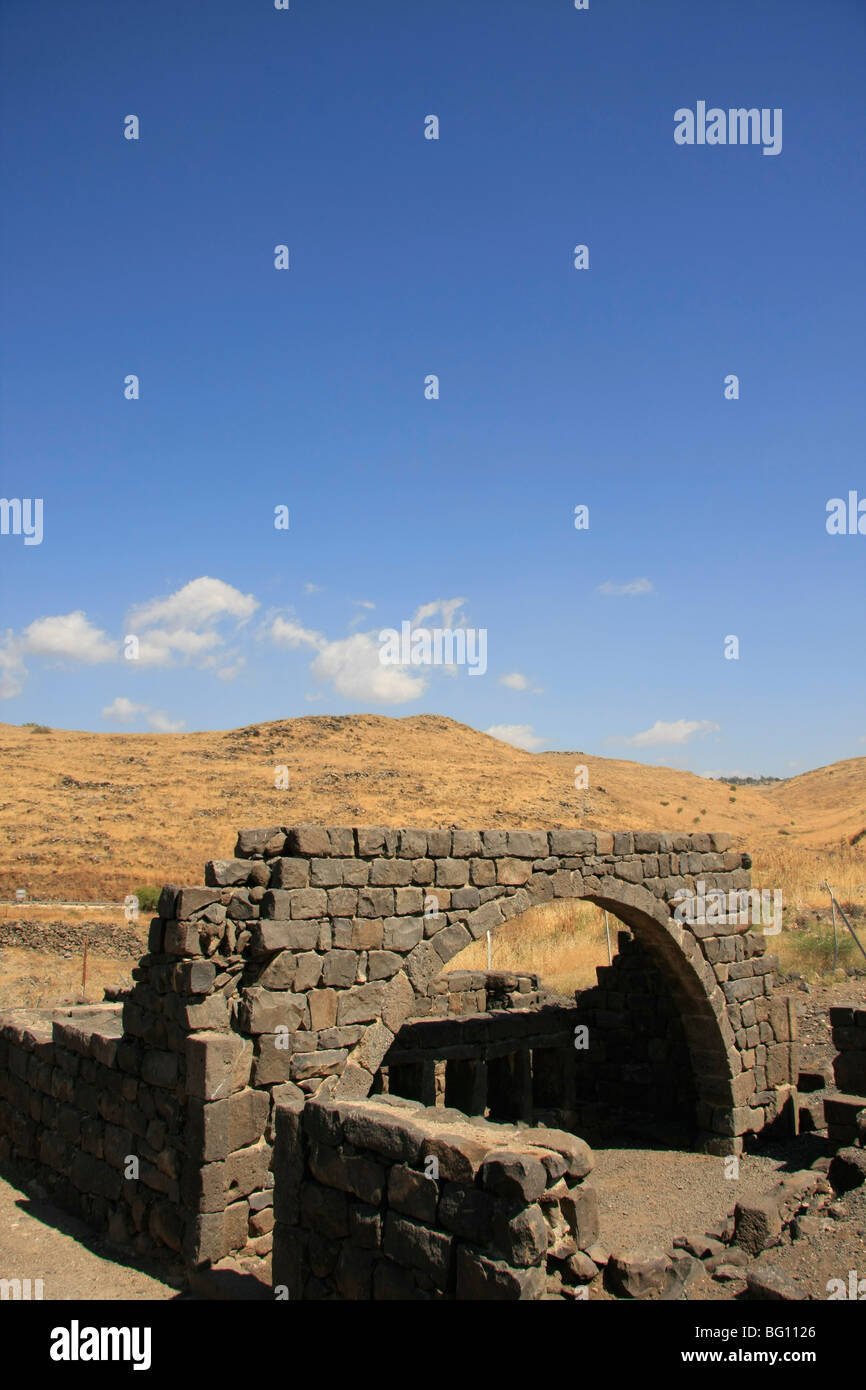 Israel, Korazin, ruins of a Jewish town in a basalt landscape ...