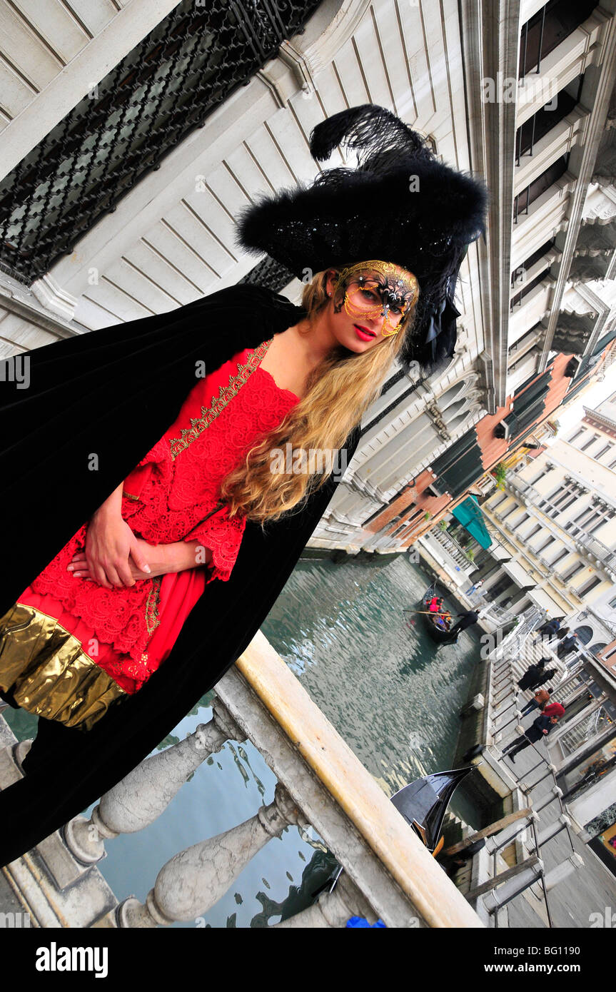 Masked Woman in 16th Century Carnival Outfit,Venice,Italy Stock Photo