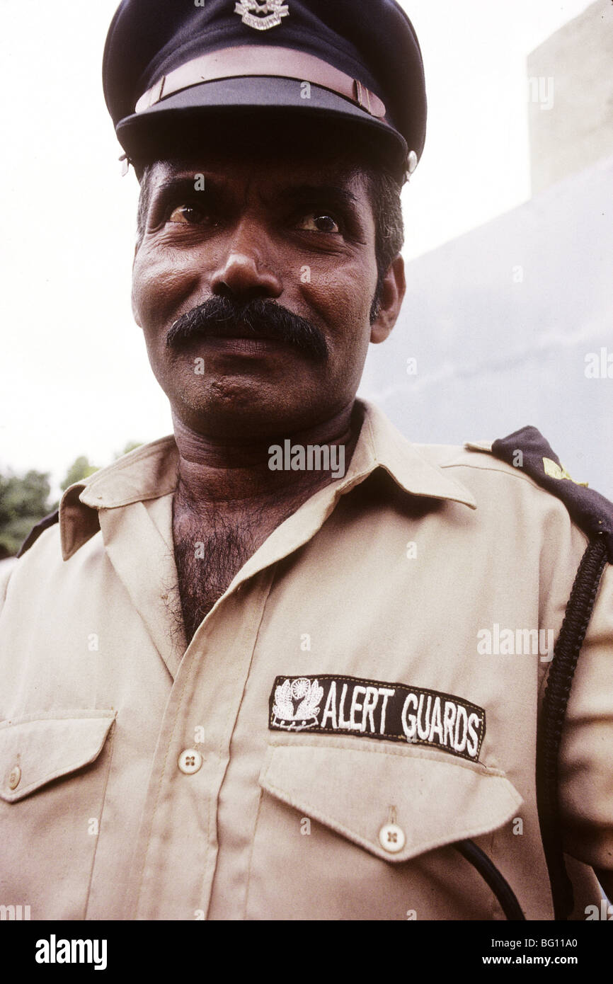 A guard at a government installation in Cochin, India Stock Photo