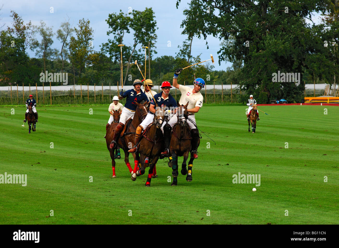 Polo players attacking in full gallop at a Polo match, Polo Club de