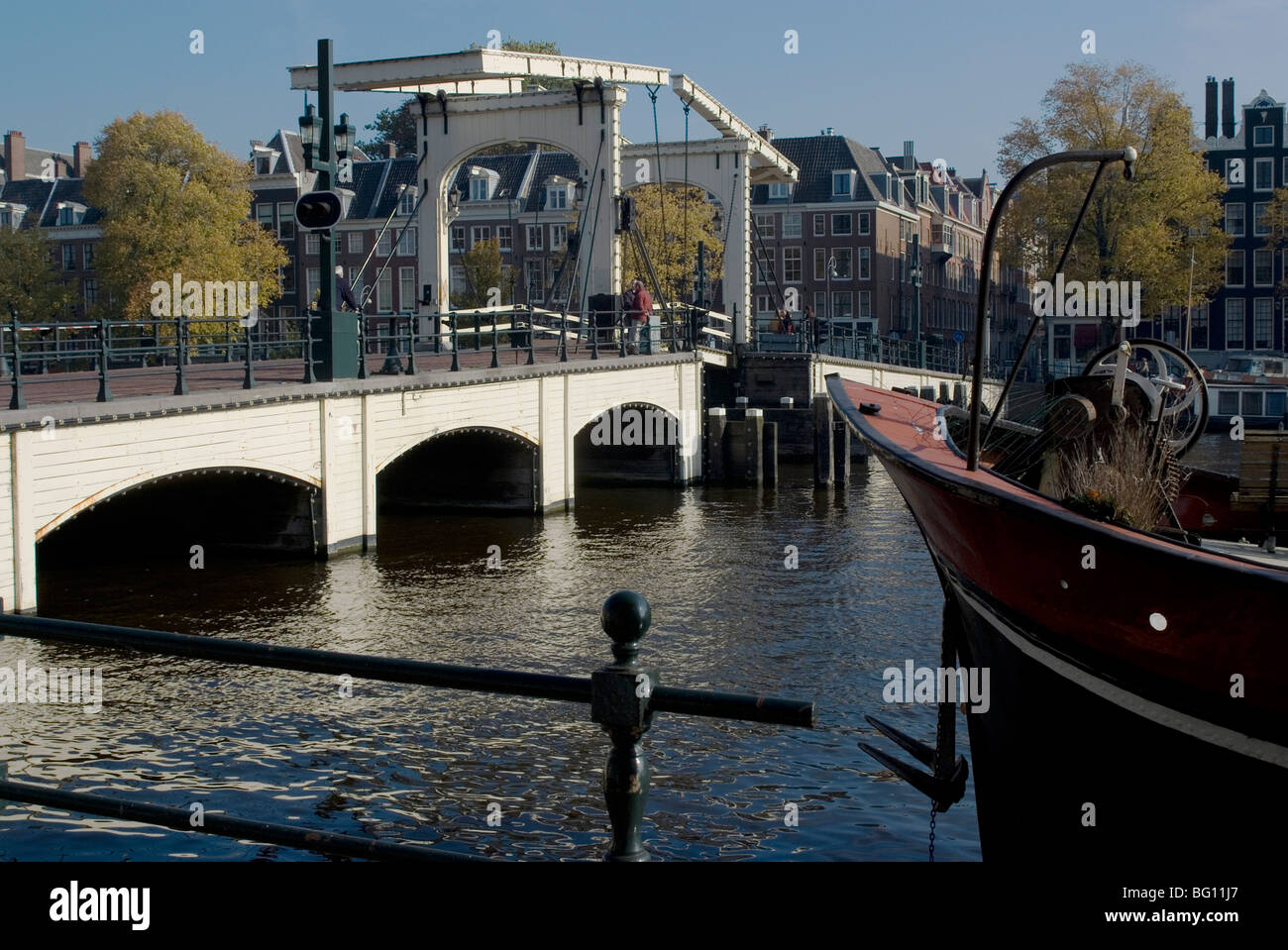Skinny Bridge over Amstel River, Amsterdam, Netherlands, Europe Stock Photo