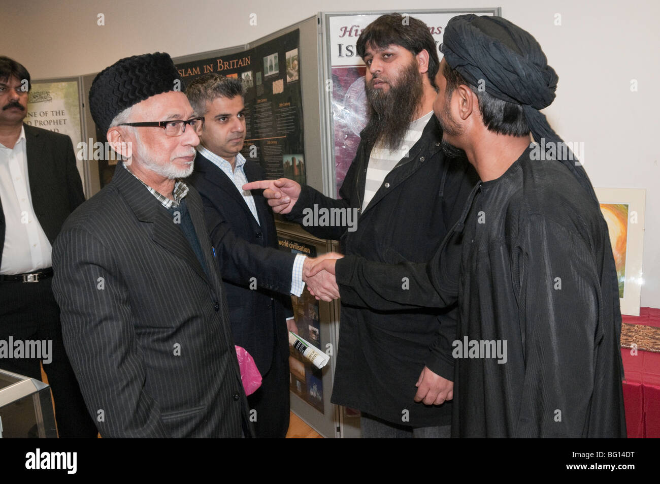 MP Sadiq Khan and other guests at Islam exhibition, Eid Milad-Un-Nabi Celebrations at Sunni Muslim Association, Tooting, London. Stock Photo