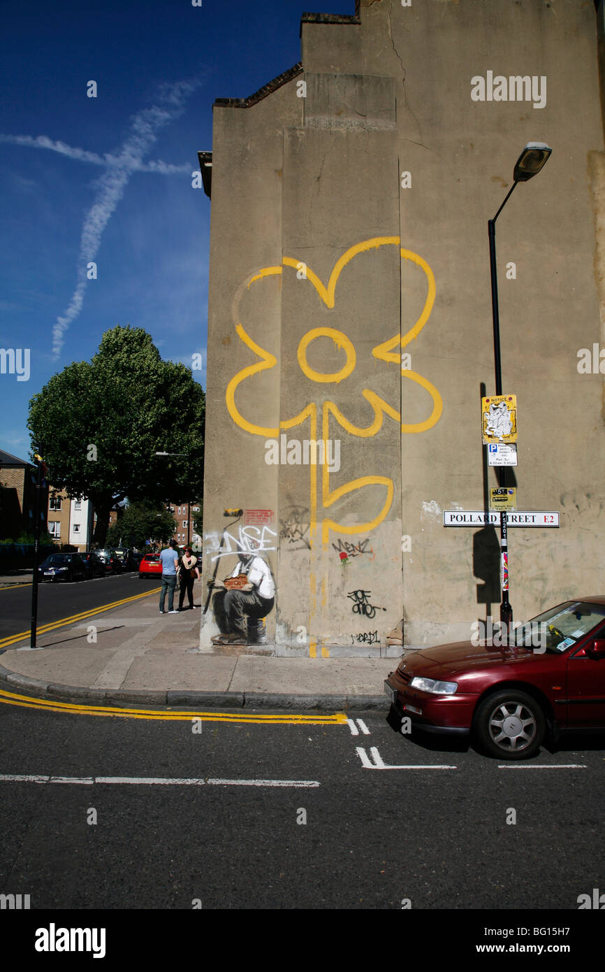 Banksy mural on Pollard Street, Bethnal Green, London, UK Stock Photo