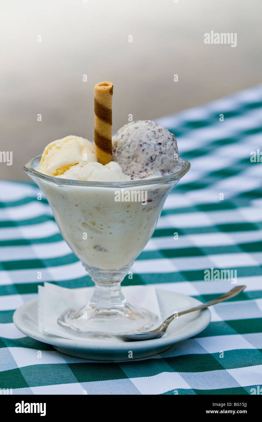 Italy, Sicily, Ragusa, ice cream in glass bowl Stock Photo