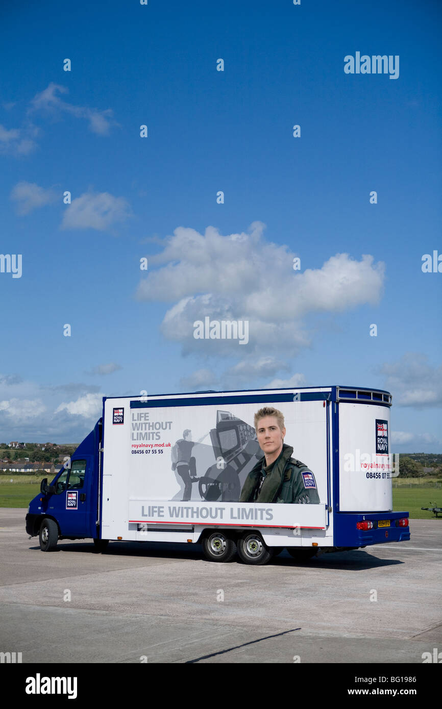 British Royal Navy mobile recruitment stand at Shoreham Airport. Sussex, England Stock Photo