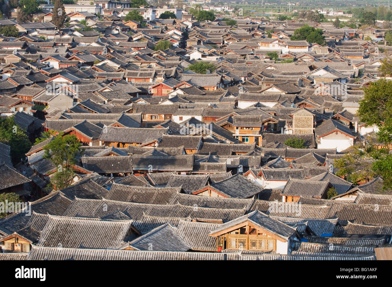 Crowded rooftops in Lijiang Old Town, UNESCO World Heritage Site, Yunnan Province, China, Asia Stock Photo