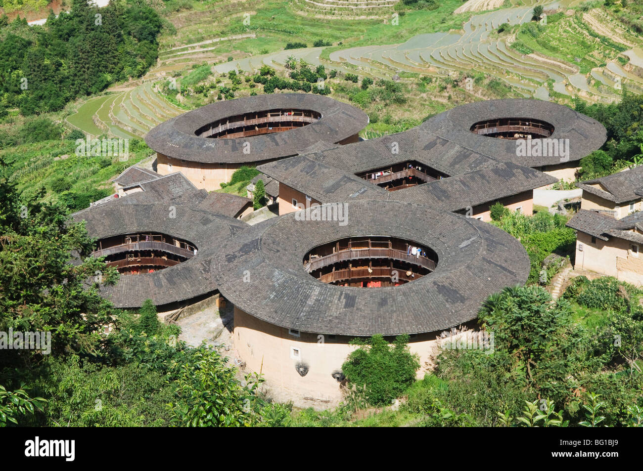 Hakka Tulou round earth buildings, UNESCO World Heritage Site, Fujian Province, China, Asia Stock Photo