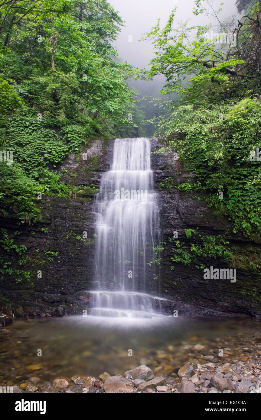 A waterfall at Mount Emei Shan, UNESCO World Heritage Site, Sichuan Province, China, Asia Stock Photo