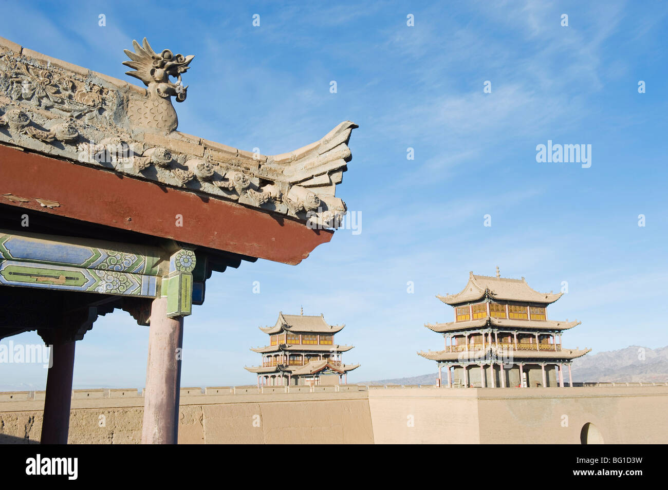 Ming dynasty Jiayuguan Fort dating from 1372 in the Hexi Corridor, Gansu Province, China, Asia Stock Photo