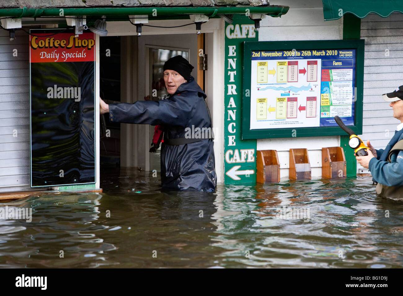 Bowness On Windermere promenade under water due to flooding November