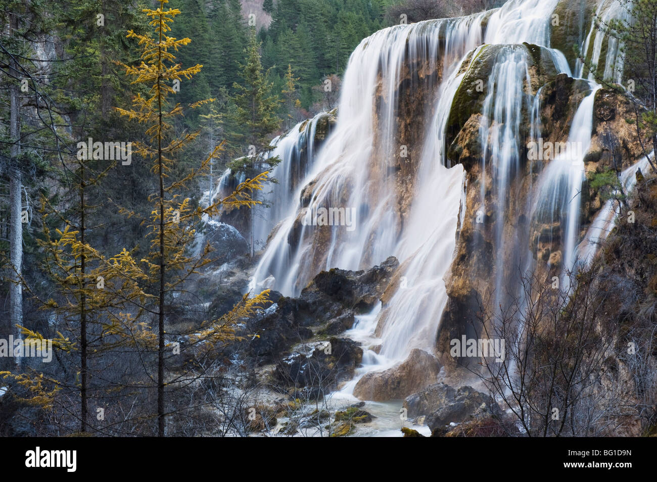 Waterfall, Jiuzhaigou National Park, UNESCO World Heritage Site, Sichuan Province, China, Asia Stock Photo
