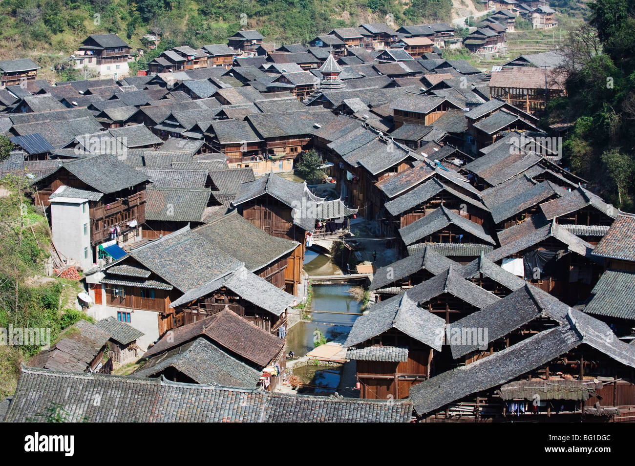 Traditional wooden houses in Zhaoxing Dong ethnic village, Guizhou Province, China, Asia Stock Photo