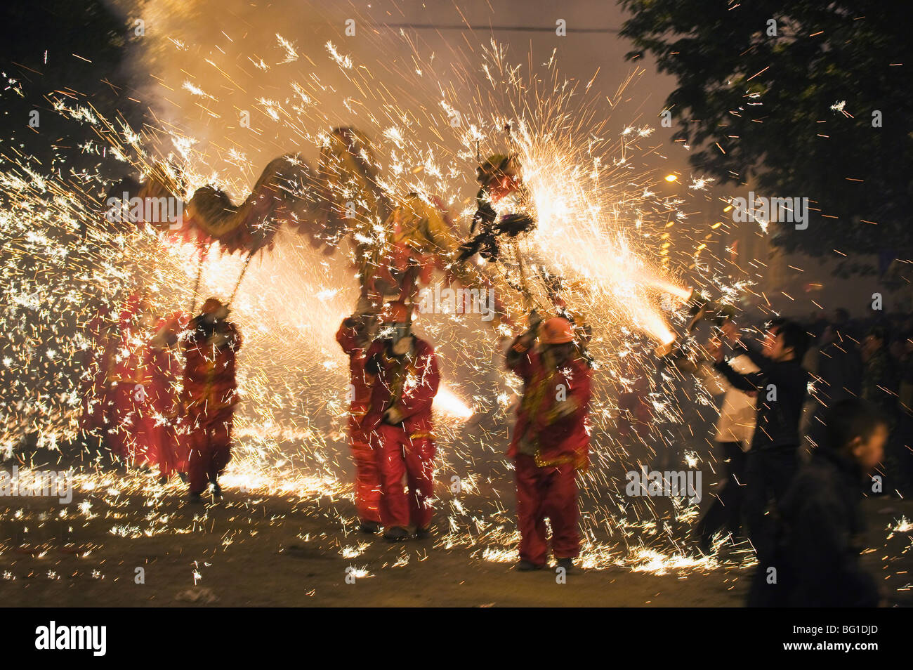 Fire Dragon lunar New Year festival, Taijiang town, Guizhou Province, China, Asia Stock Photo