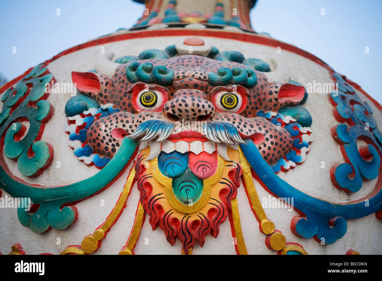 Detail of a decoration at Bodhnath stupa in Kathmandu, Nepal Stock Photo
