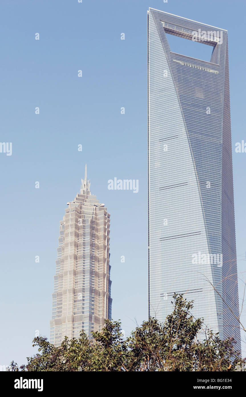 Jinmao Tower and International Finance Tower in Pudong new area, Shanghai, China, Asia Stock Photo