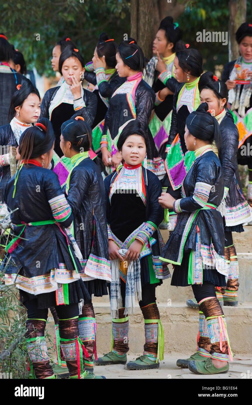 Miao ethnic minority group in traditional clothing at Basha, Guizhou Province, China, Asia Stock Photo