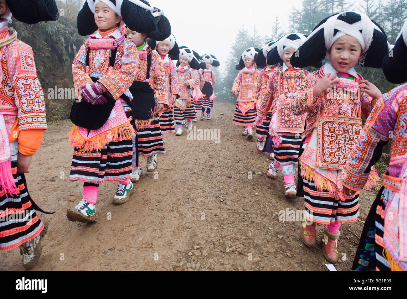 Long Horn Miao lunar New Year festival celebrations in Sugao ethnic village, Guizhou Province, China, Asia Stock Photo