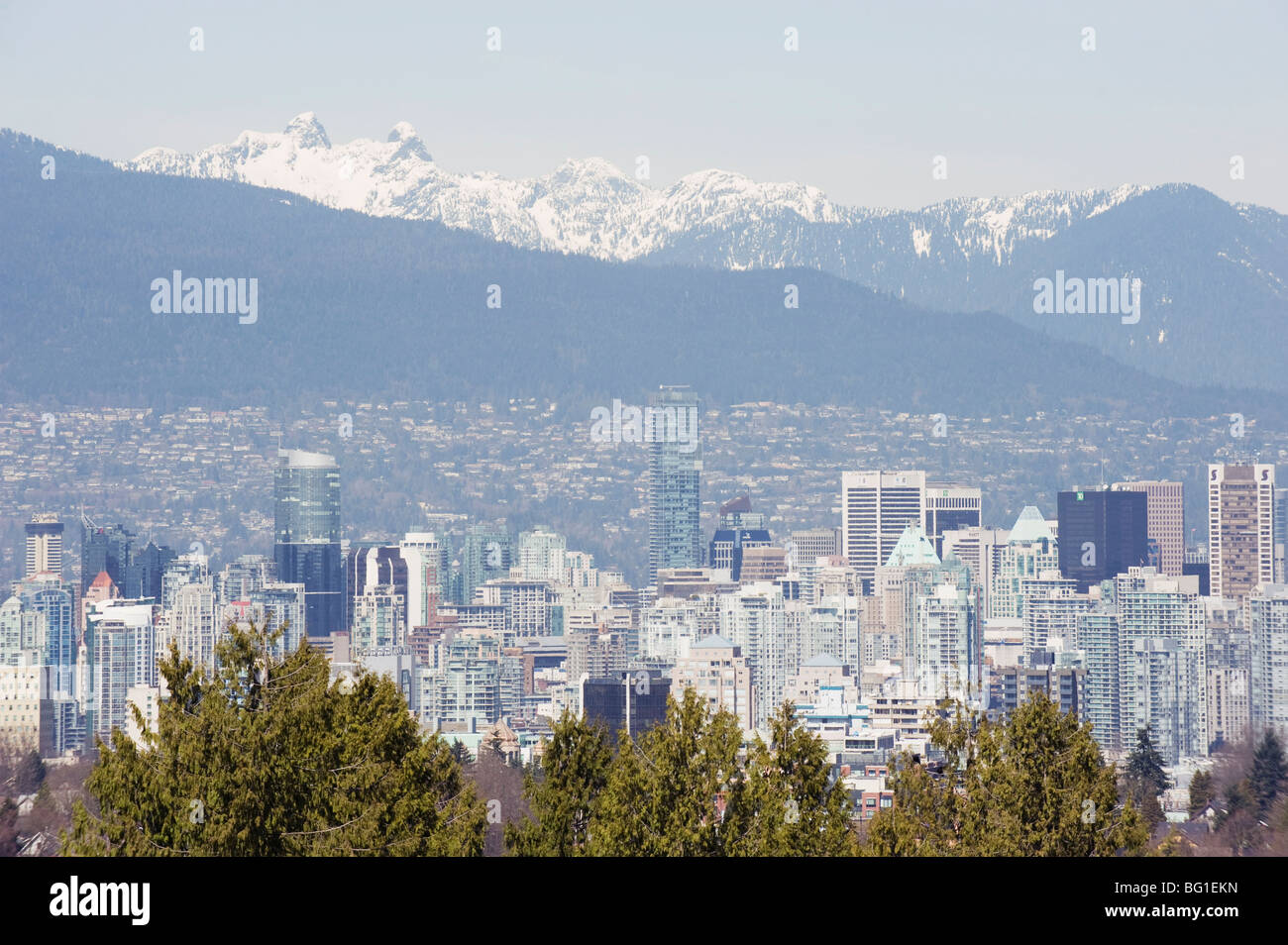City skyline and mountains, Vancouver, British Columbia, Canada, North America Stock Photo