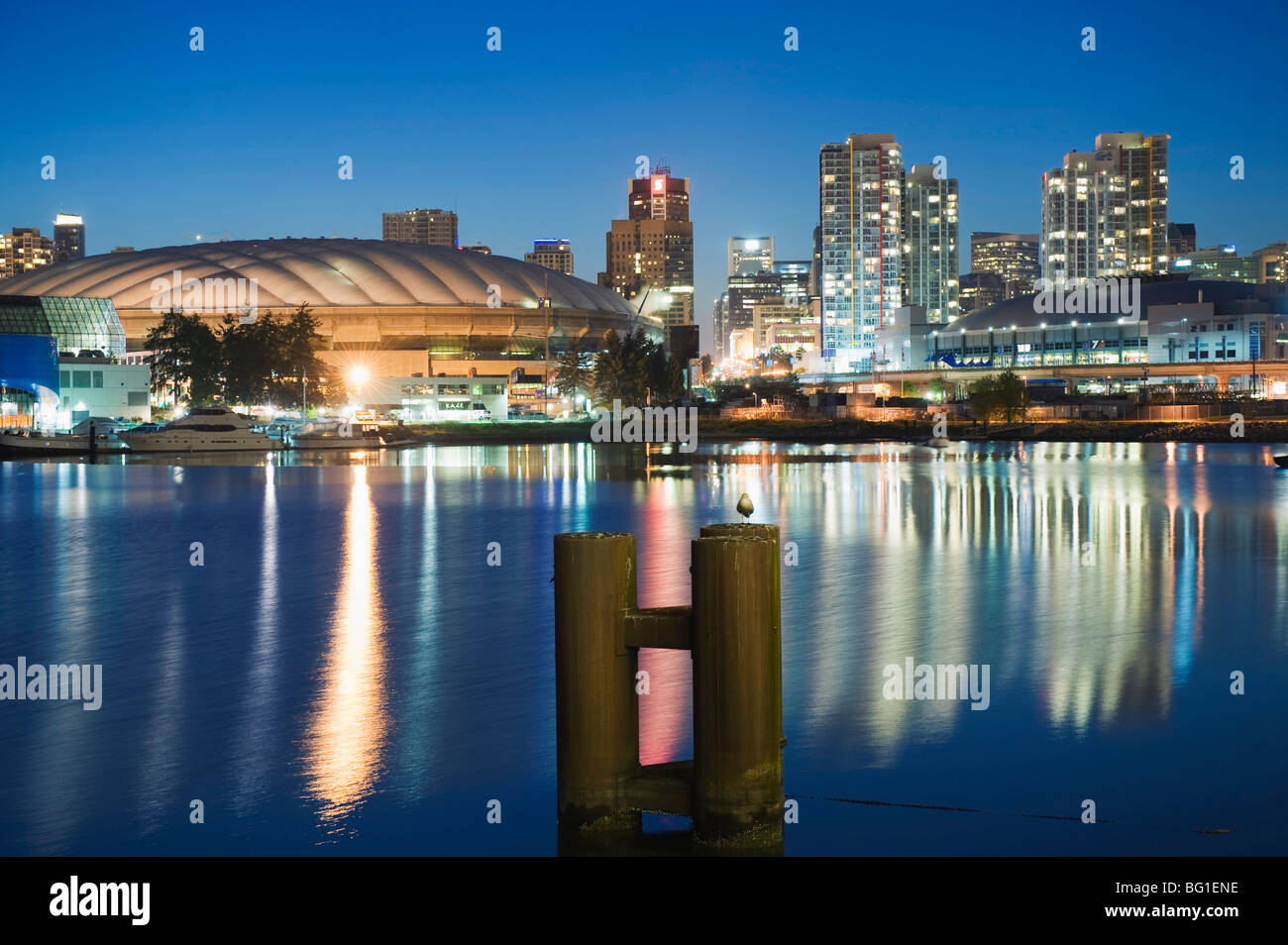 BC Place Stadium and residential city buildings, False Creek, Vancouver, British Columbia, Canada, North America Stock Photo