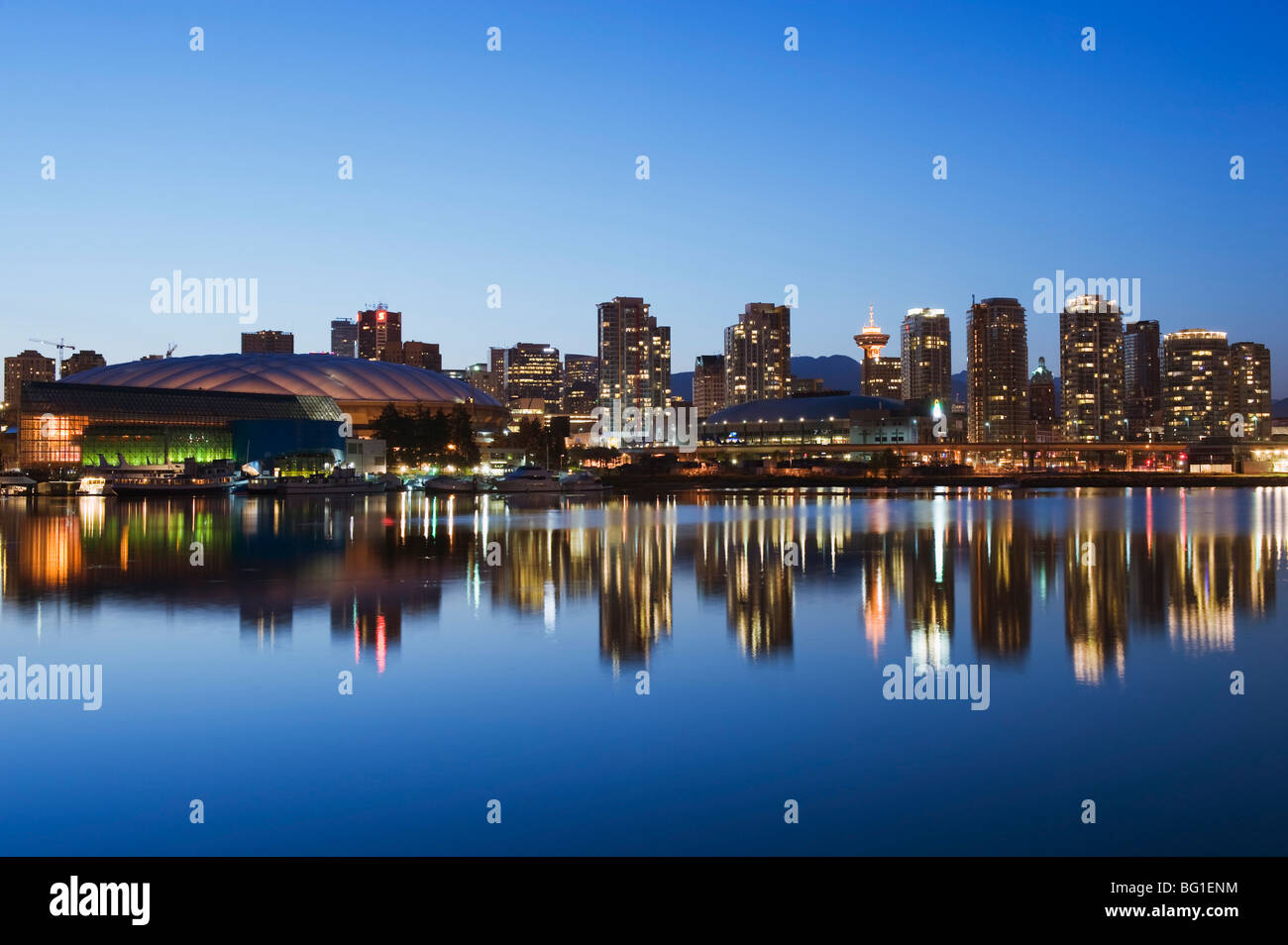 BC Place Stadium and residential city buildings, False Creek, Vancouver, British Columbia, Canada, North America Stock Photo