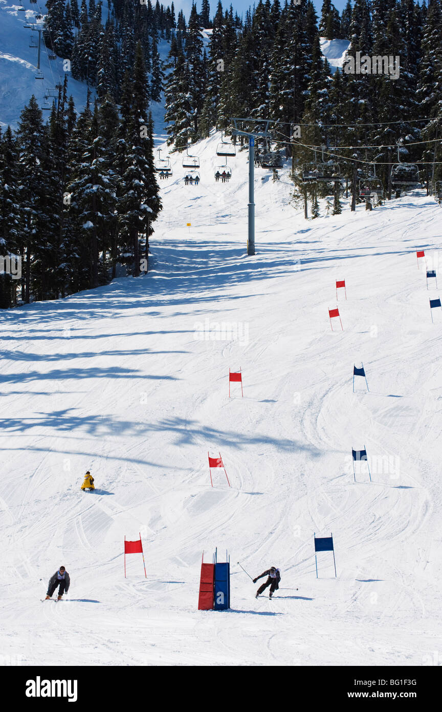 Giant slalom racers at Whistler mountain resort, venue of the 2010 Winter Olympic Games, British Columbia, Canada, North America Stock Photo