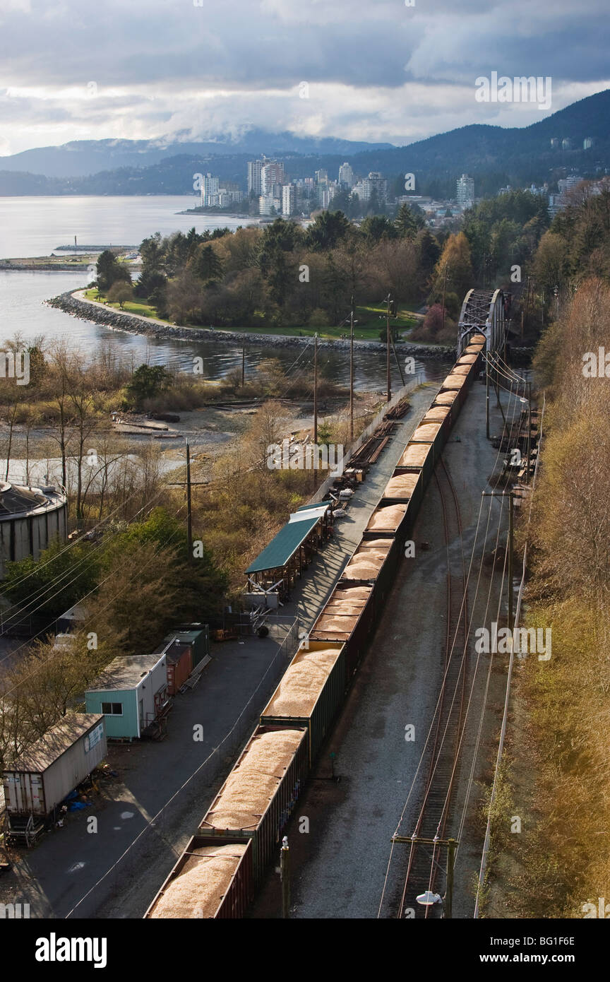 Freight train carrying grain, Vancouver, British Columbia, Canada