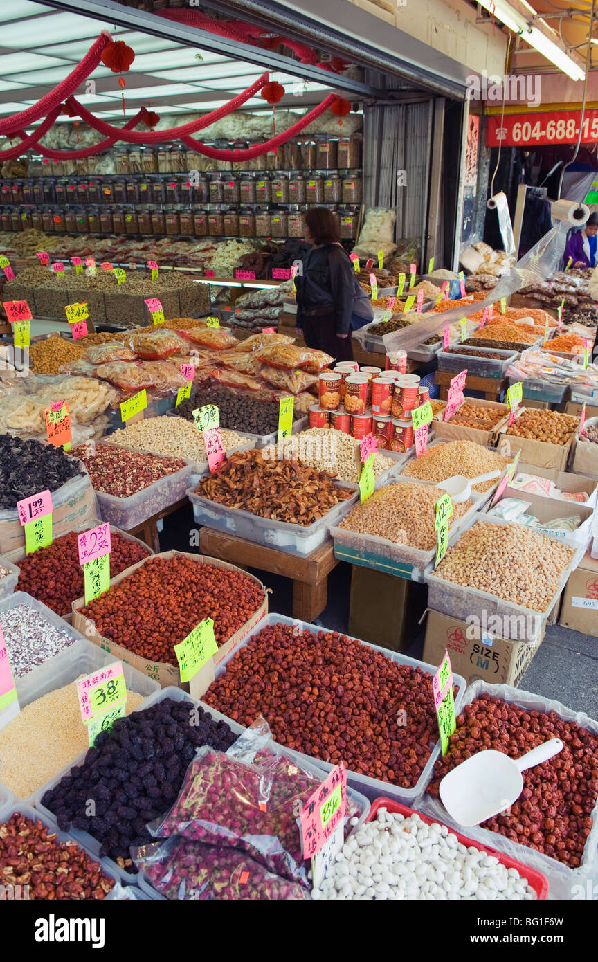 A dried food shop in Chinatown, Vancouver, British Columbia, Canada, North America Stock Photo