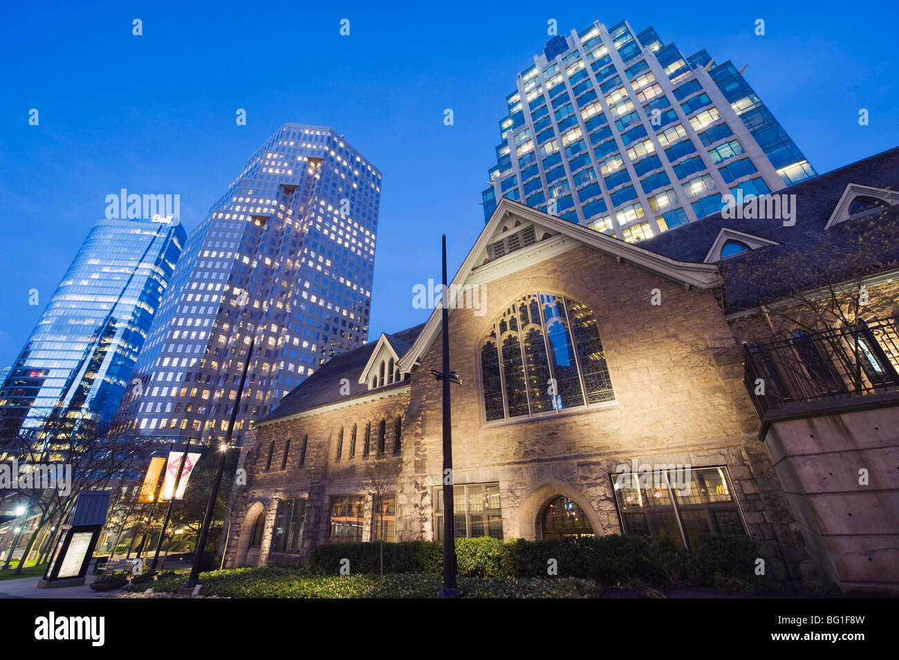 Christ Church Cathedral and city buildings, Vancouver, British Columbia, Canada, North America Stock Photo