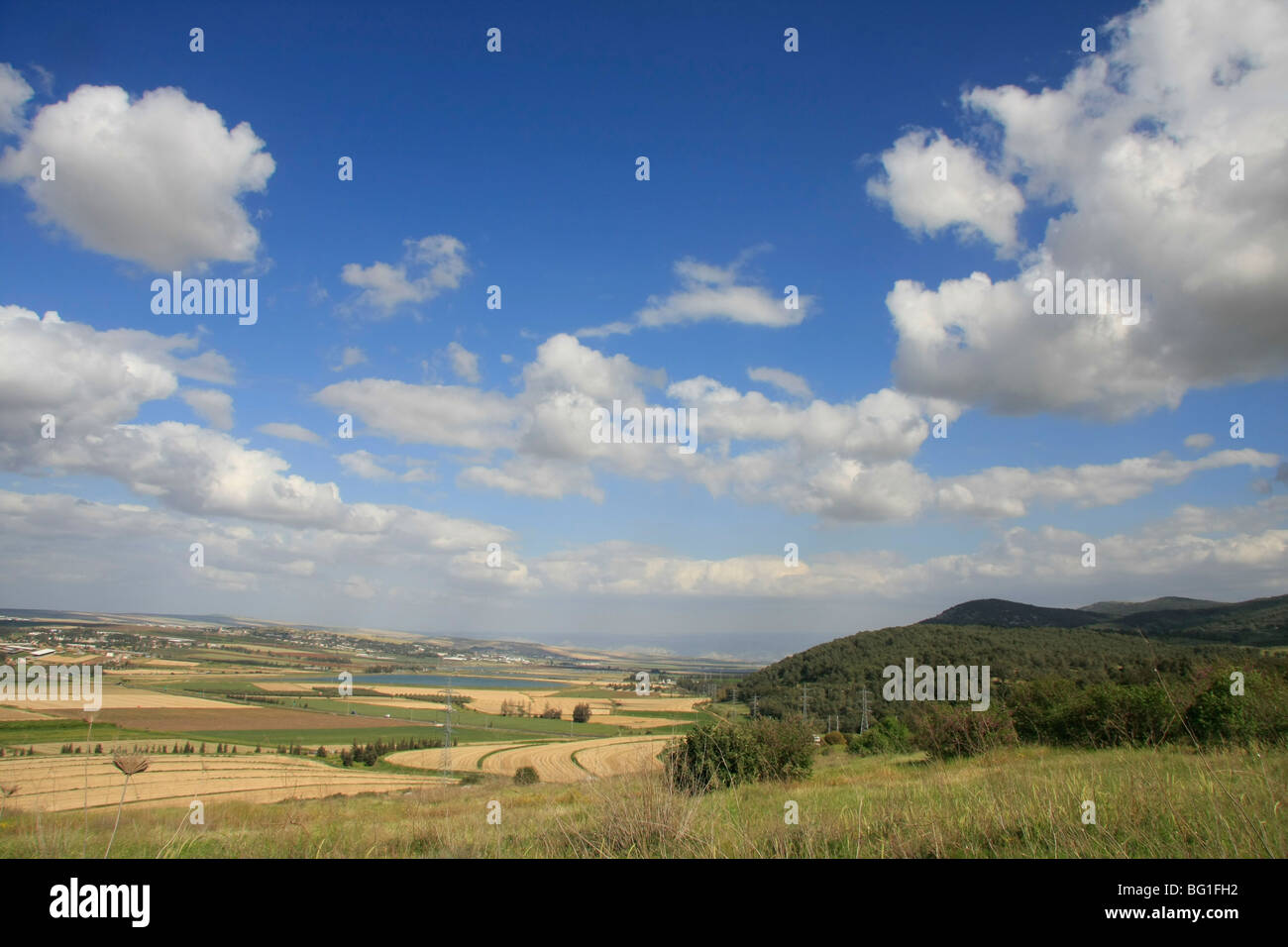 Israel, a view of Harod Valley and Mount Gilboa from Tel Jezreel Stock Photo